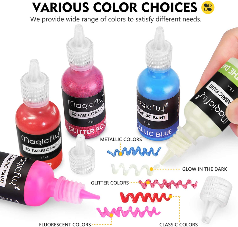 3D Fabric Permanent Paint 40 Color Puffy Paint with Vibrant Colors 3 Bonus Br...
