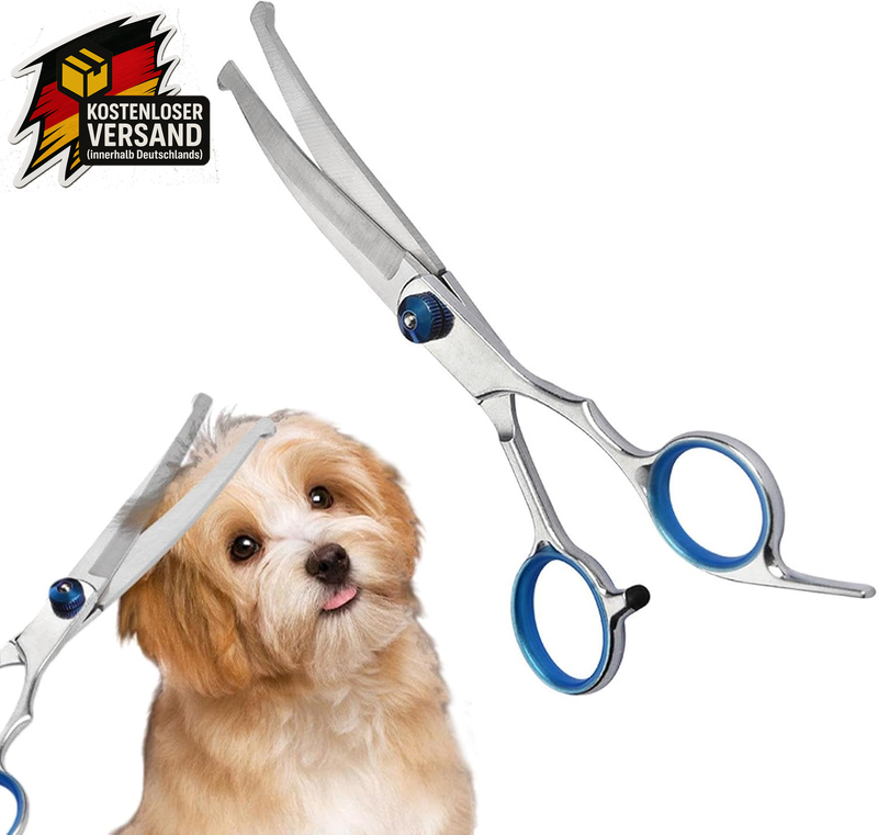 Hunde Schere Edelstahl Gebogen Für Hunde Katzen Sicherheit Runde Spitze Grooming Fellschere Profi Rund Schneider Bent Ausdünnschere Blau Gebogene Fellschere