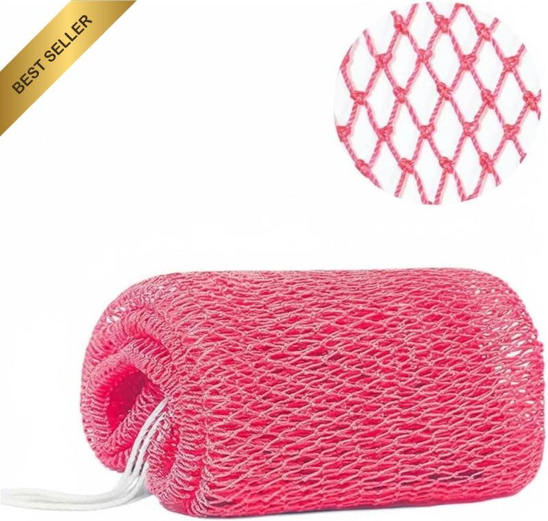 Pink African Net Sponge with Knots Shower Loofah Sponge Body Scrubber