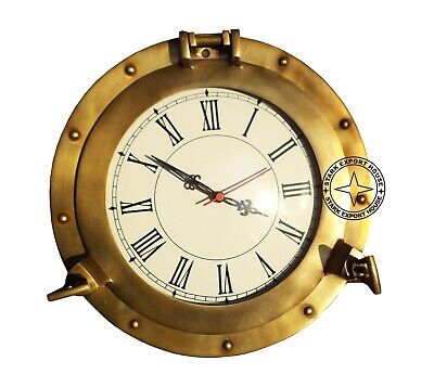 20 Inch Antique Nautical Navigation Marine Porthole Brass Wall Decor Clock