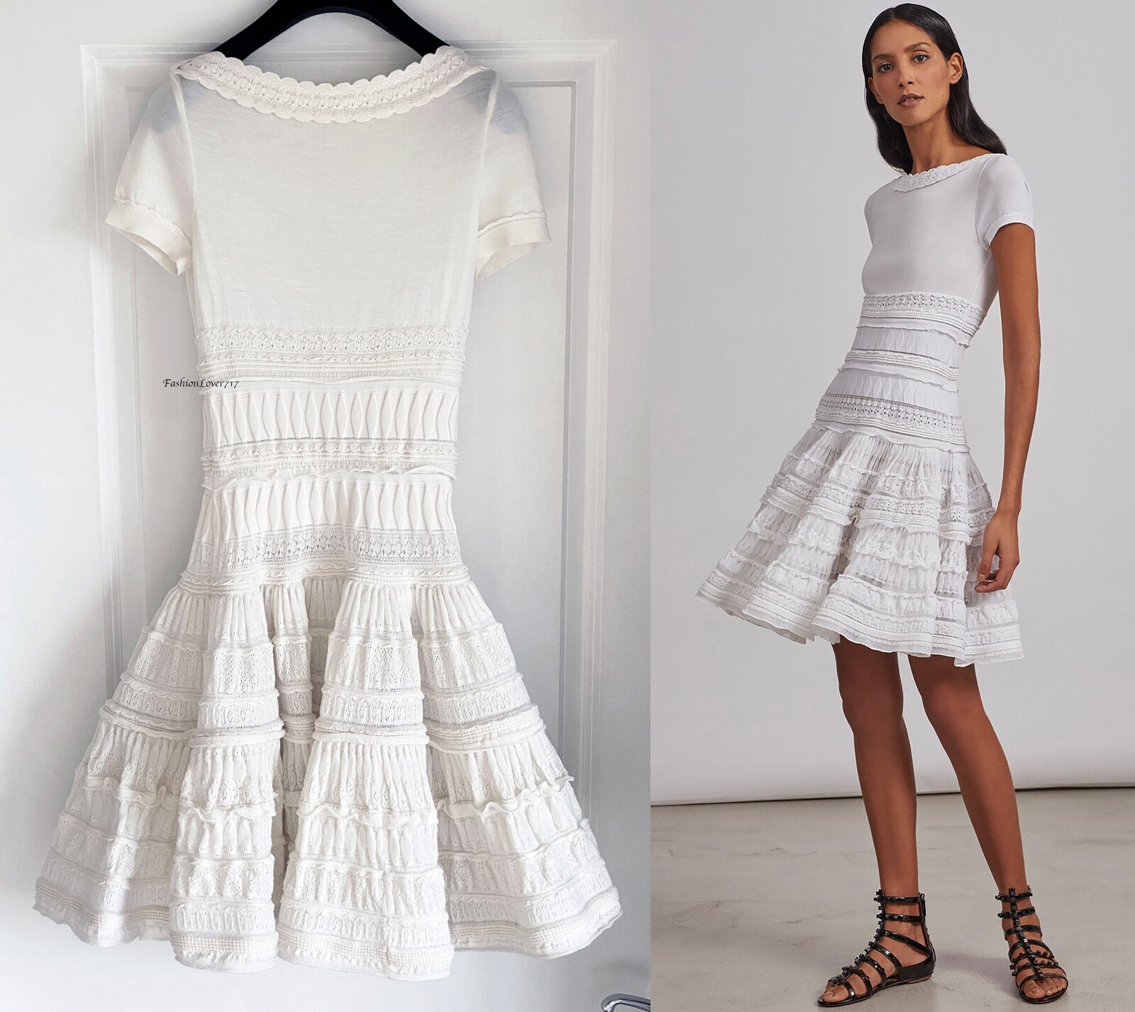 ワンピース ALAIA RUFFLE DRESS NEW $4040 Azzedine Alaia WHITE CRINOLINE CROCHET RUFFLED FIT