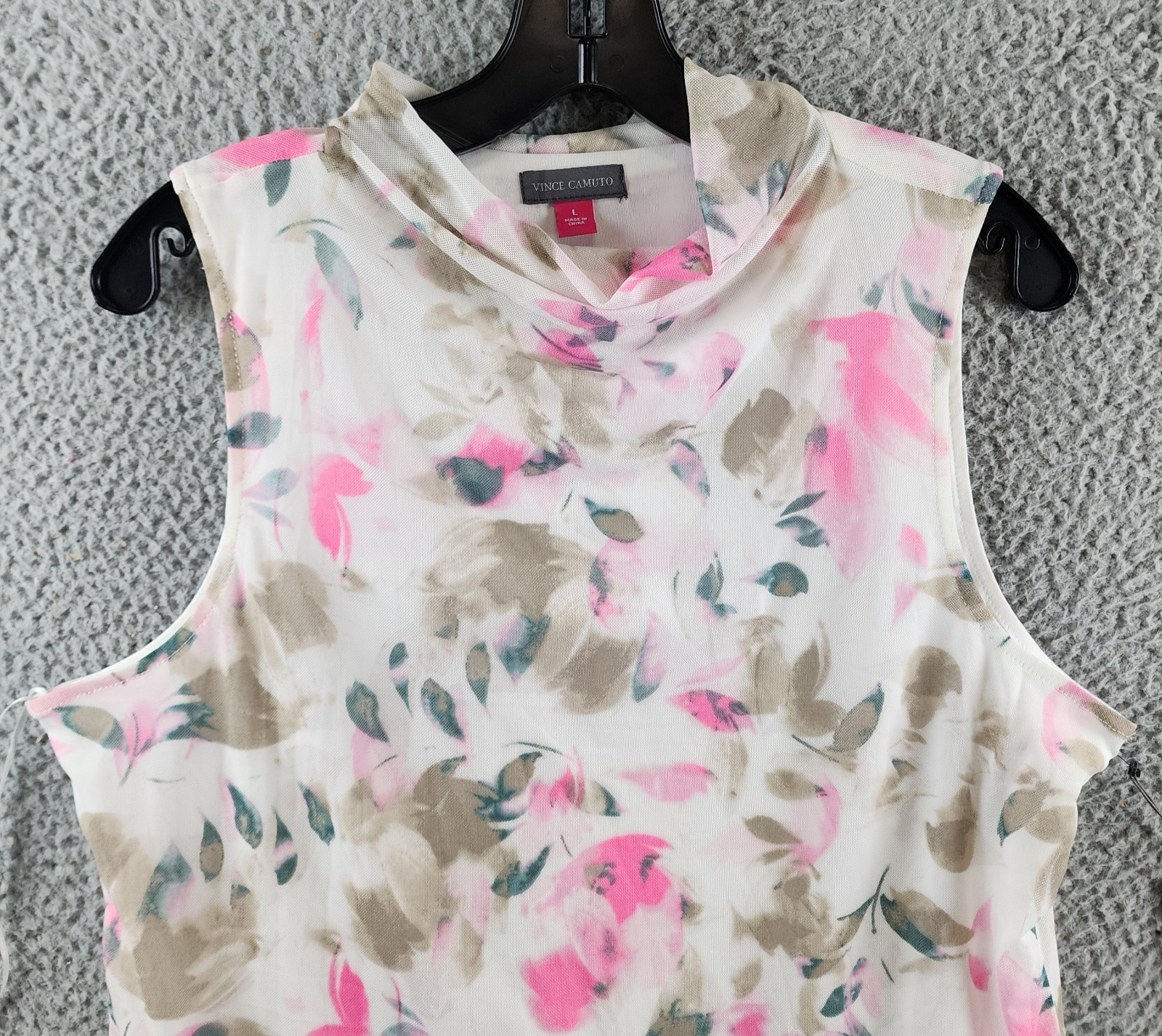 Vince Camuto Printed Mesh Mock-Neck Sleeveless Top Women's L New Ivory Pullover - Picture 4 of 14