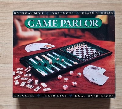 New Game Parlor 7-in-1 Classic Board Game Set In Black Faux Leather Case Boxed.