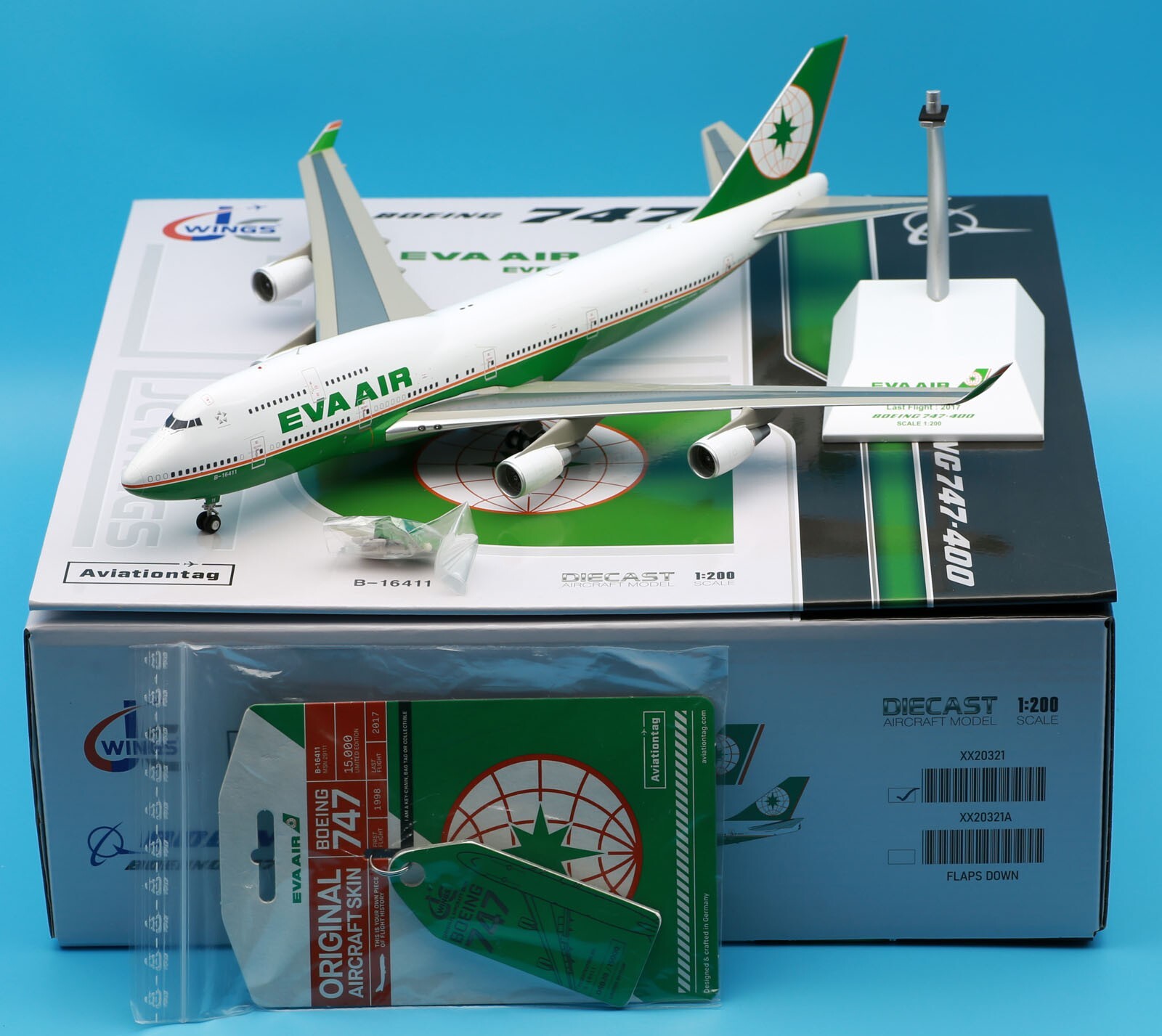 JC Wings 1:200 EVA Air Aviationtag Boeing 747-400 Diecast