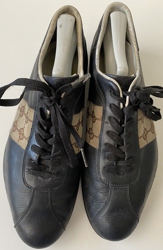 Gucci mens sneakers 8.5 D Low Trainers, Web Cloth Black