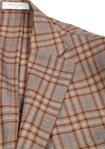 Pre-owned Boglioli K Jacket Brown Checked Suit Size 48 / 38r U.s. With Tags