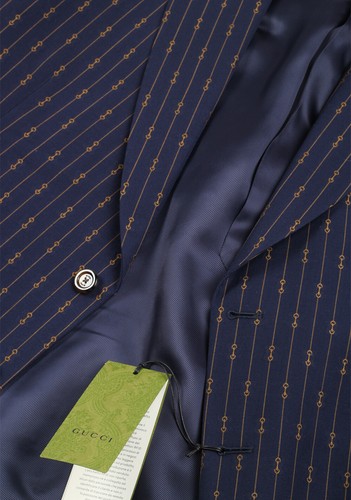 Pre-owned Gucci Blue Striped Signature Suit Size 50 It / 40r U.s.