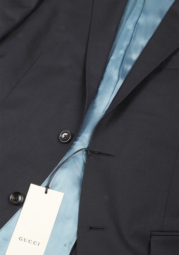 Pre-owned Gucci Blueish Gray Signature Bee Suit Size 44 It / 34r U.s. With Tags