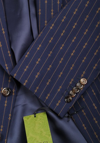 Pre-owned Gucci Blue Striped Signature Suit Size 50 It / 40r U.s. With Tags