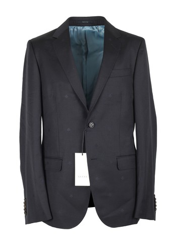 Pre-owned Gucci Blueish Gray Signature Bee Suit Size 44 It / 34r U.s. With Tags