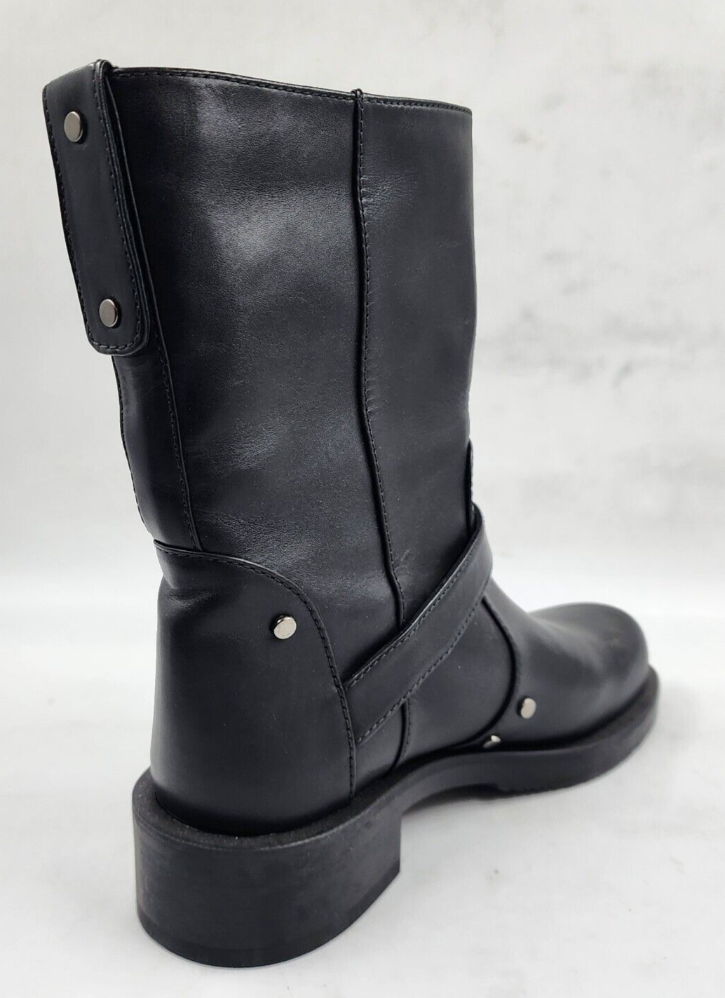 STUART WEITZMAN Studded Round Toe Boots Women's 6B Black Buckled Block Heels - Picture 11 of 16