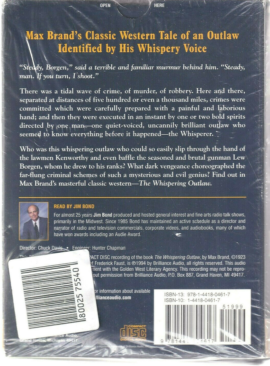 THE WHISPERING OUTLAW by MAX BRAND (2009 CD Unabridged) (I1)