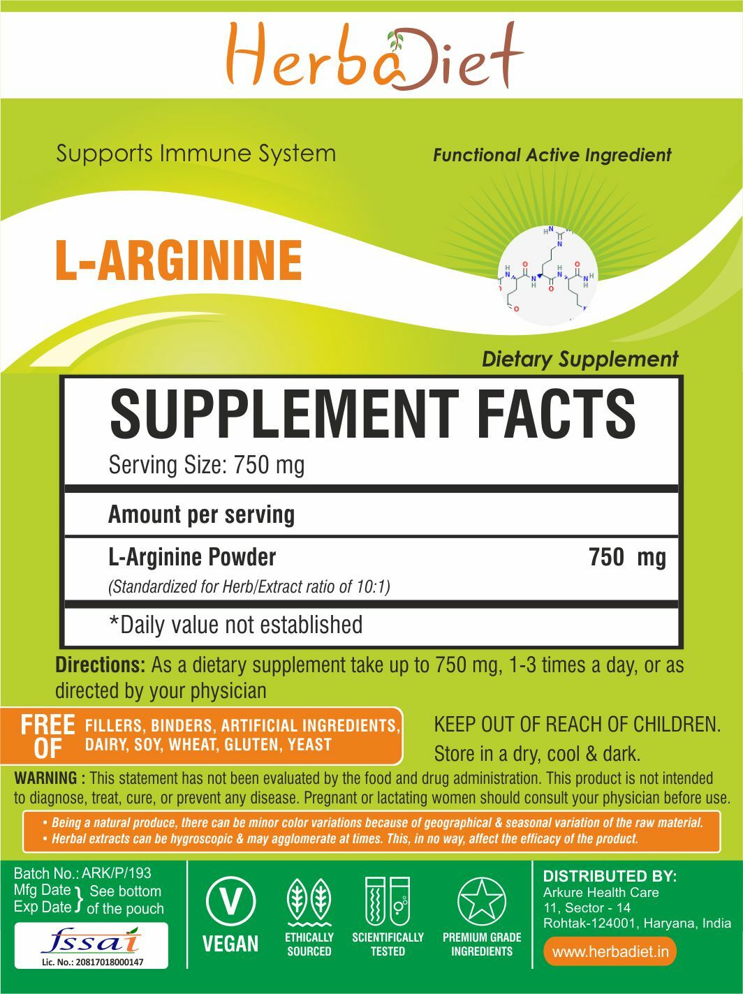 LArginine Powder PURE Free Form Nitric Oxide Booster Pre