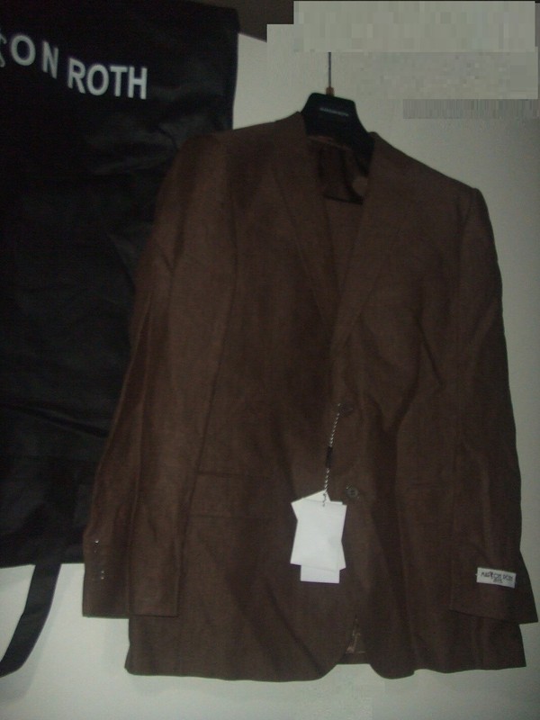 Marion Roth Costume En 100% Lin Taille 52/44 Marrron