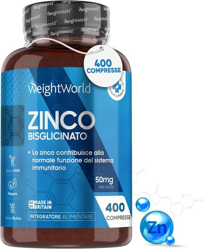 Zinco Integratore In 400 Compresse Di Zinco Bisglicinato Puro Pelle, Capelli