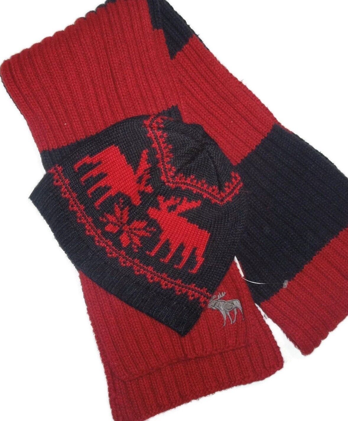  Abercrombie & Fitch men's red & navy knit winter Scarf and H...