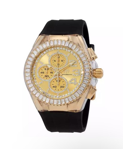 Pre-owned Technomarine Cruise Chronograph Quartz Crystal Gold Dial Men's Watch Tm-121013