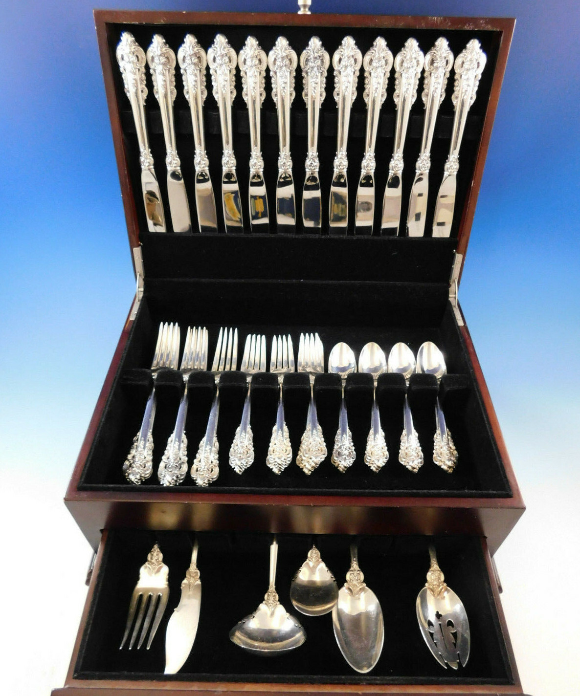 Grande Baroque by Wallace Sterling Silver Flatware Set 12 Service Dinner 54 Pcs eBay