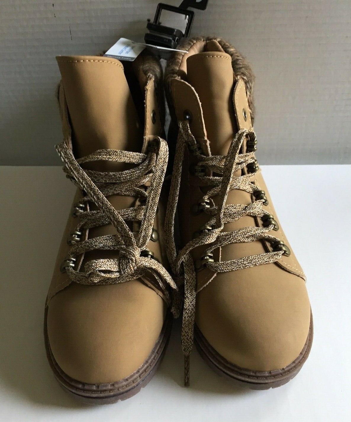 Women's Tan Lace Up Ankle Boots Size 11 Low Heel Outdoor Casual Faux