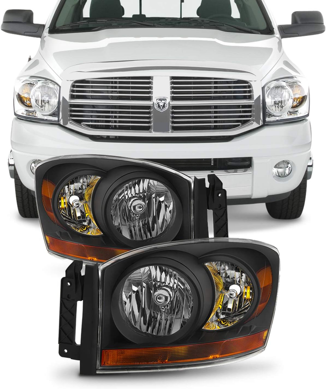 Black Headlights For 2006-2008 Ram 1500 2006-2009 Ram 2500 3500 Pickup Truck
