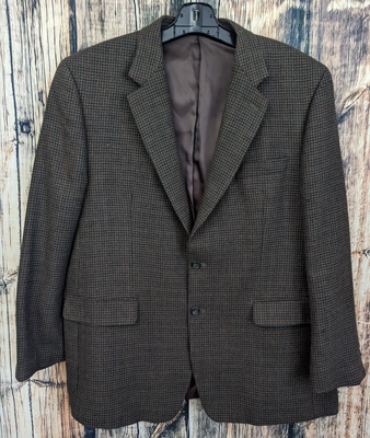 Izod Sport Coat Blazer Mens 44R Brown Houndstooth 2 Button Jacket