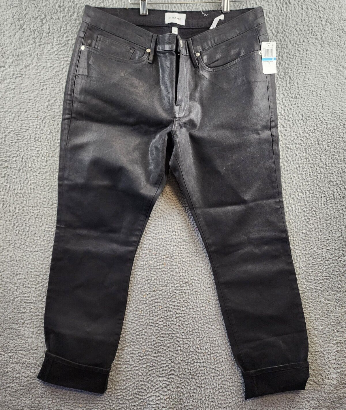 FRAME L'Homme Skinny Jeans Men's 36 Noir Coated Solid Pockets Button Zip Closure - Picture 2 of 14