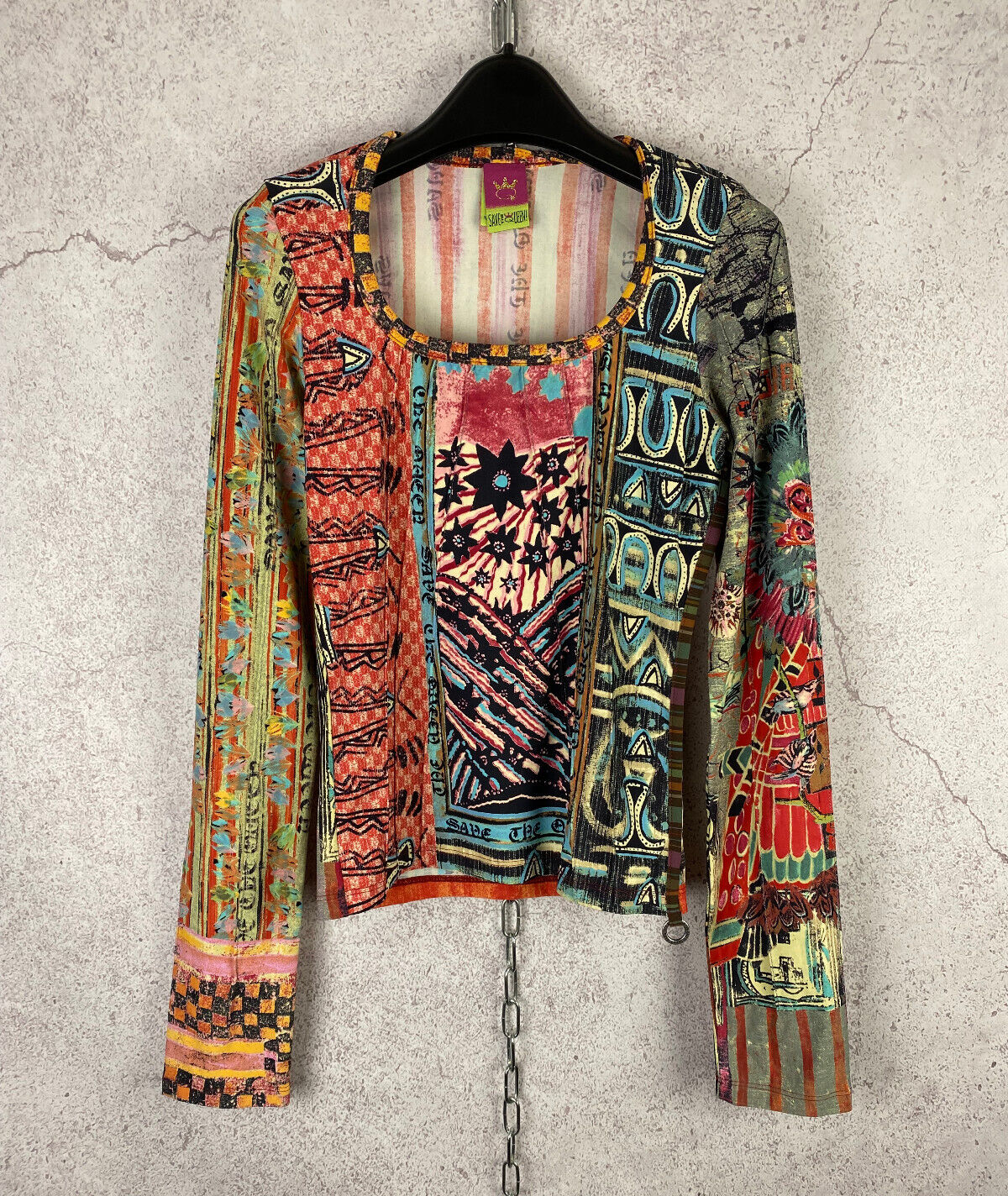 Save the Queen Multicolored Print Nylon Long Sleeve Top