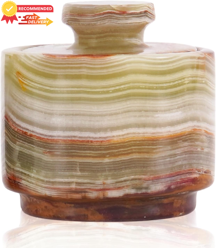 3" Marble Salt Cellar with Lid - Green Onyx Holder, Spice Jar, Salt Container