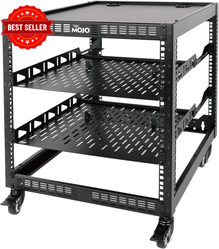 12U Open Frame Network Rack for IT &AV Gear, 12RU AV Rack 4-Post with Mobile Cas