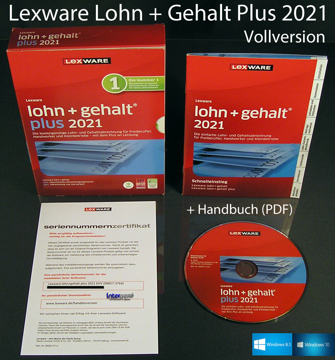 Lexware Lohn + Gehalt Plus 2021 Vollversion Box, CD Handbuch PDF Updates OVP NEU
