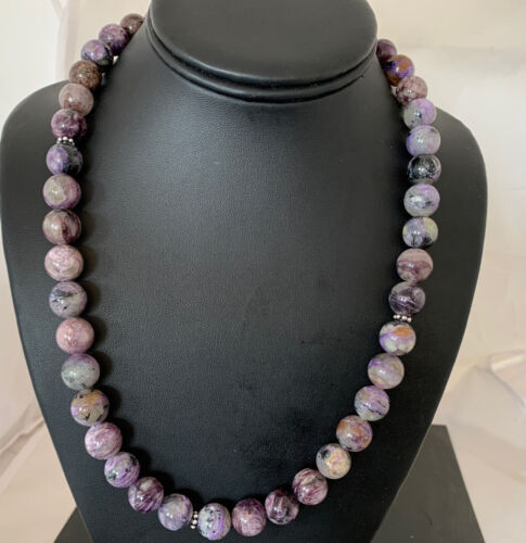 Pre-owned Handmade Purple Charoite Indian Navajo Pearls Sterling Silver Necklace 20" 01491
