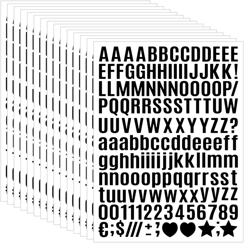 15 Sheet Small Letter Stickers, 1/2 Inch Black Vinyl Self Adhesive | Alphabet Nu