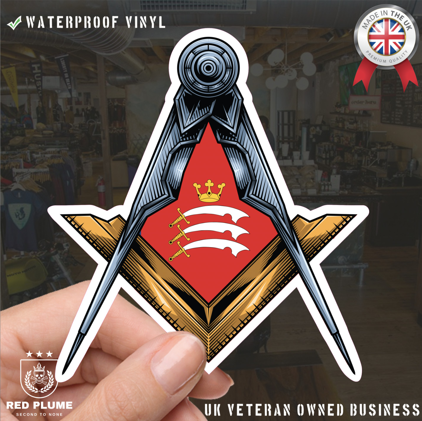 Middlesex Masonic Square & Compass Union Vinyl Sticker - Picture 1 of 10