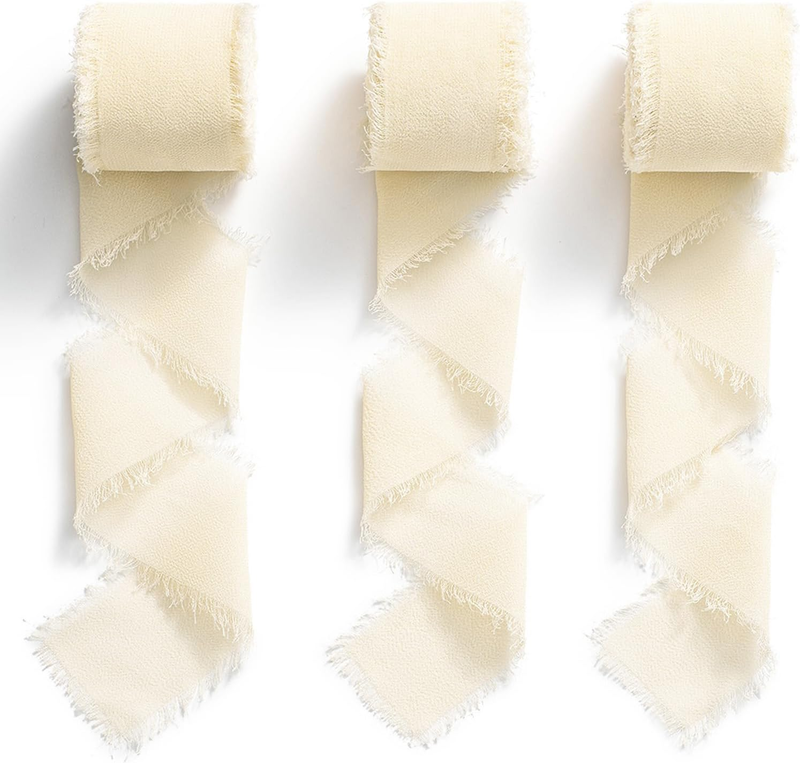Champagne Chiffon Ribbon - 1.5 Inch X 7 Yd, Wedding Gift Fabric Ribbon with Frin