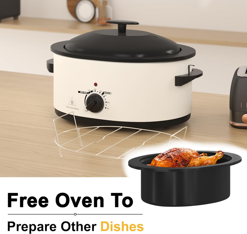 8 Quart Roaster Slow Cooker, 2-In-1 Electric Roaster Oven up to 400&deg;F, Removable