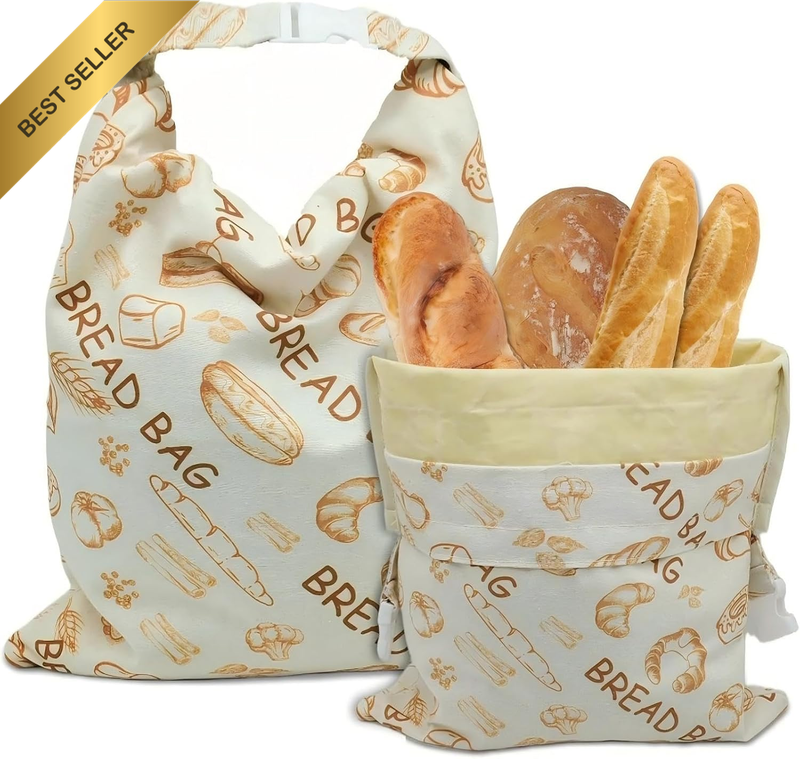 2 Pack Beeswax Bread Bags, Breathable Drawstring Storage Bags | Reusable Washabl