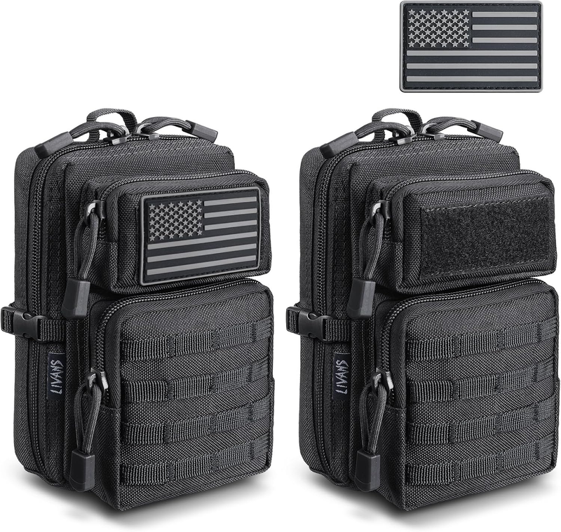 2 Pack MOLLE EDC Pouch Tactical Tool Bag 1000D Nylon IFAK Belt Pack Utility