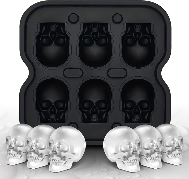 Skull Ice Cube Mold, 6-Cavity Silicone Ice Tray for Whiskey, Cocktails, and Beve