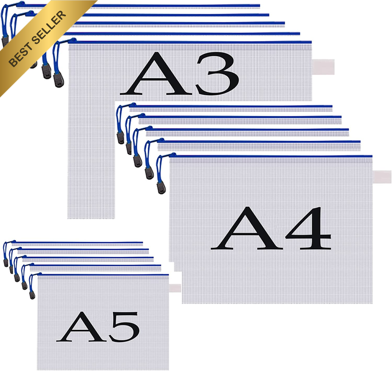 30 Pieces White Mesh Zipper Pouch Document Bags, A3,A4,A5 Size Zipper Bag (Each