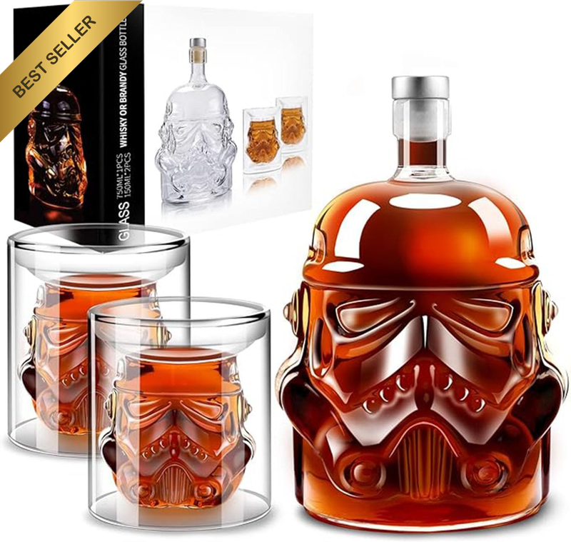 Transparent Whiskey Decanter Set with 2 Glasses, 750Ml Bottle, Rubber Plugs, for