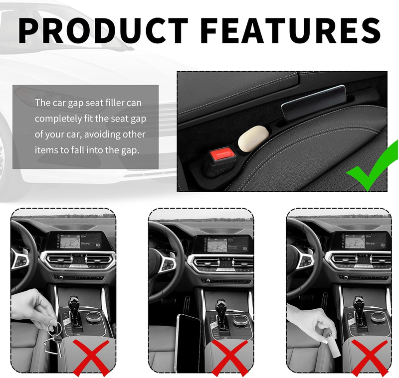2PCS Upgrade Car Seat Gap Filler Organizer,Car Gap Filler Organizer with Storage