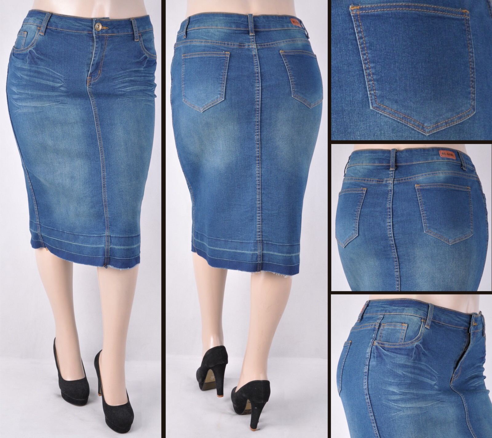 New Ladies Stretch Denim Skirt Size 2XL Calf 28