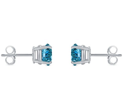 Pre-owned Shine Brite With A Diamond 2.50 Ct Round Cut Blue Earrings Studs Solid Real 950 Platinum Push Back Basket In White