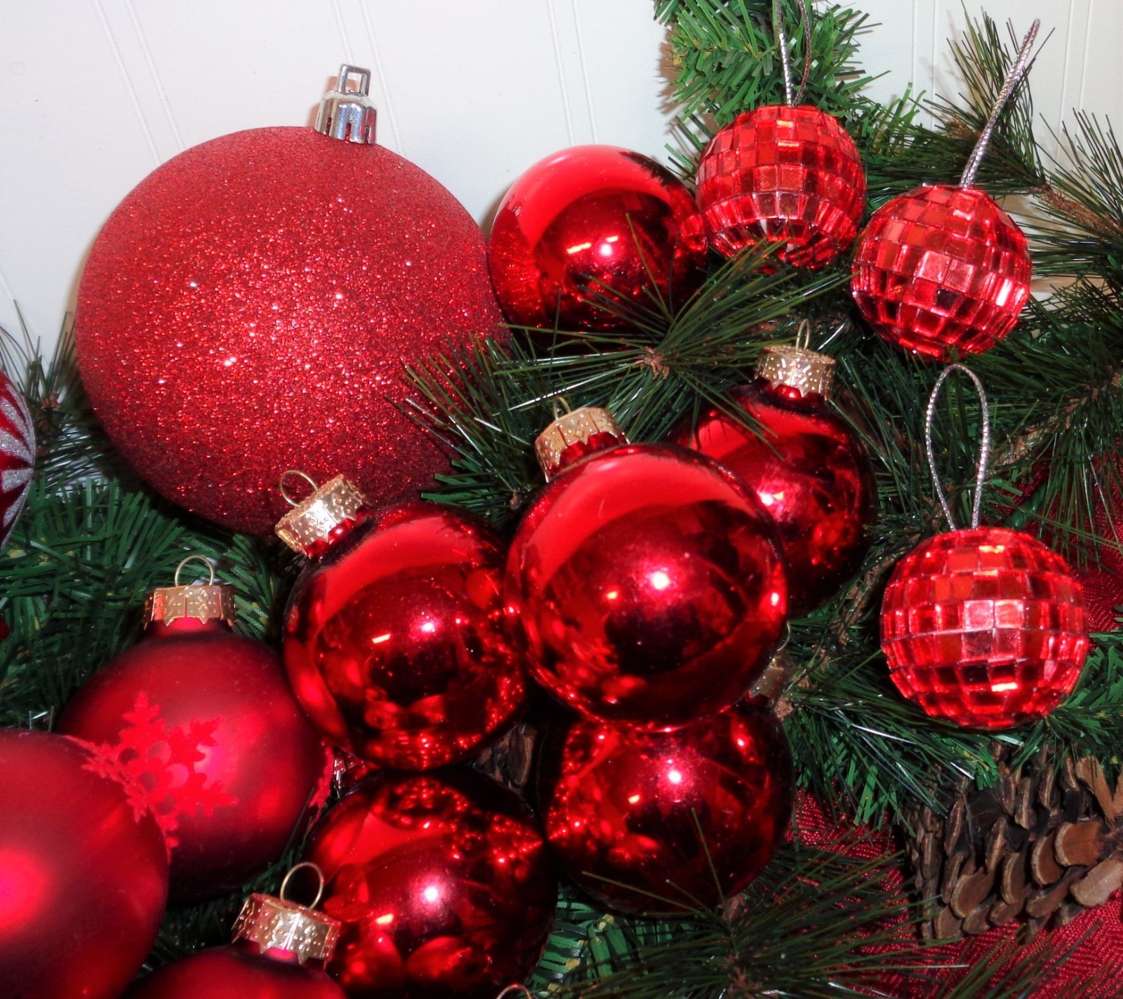 Red Ornament Lot Christmas Balls Bulbs Glass and Plastic