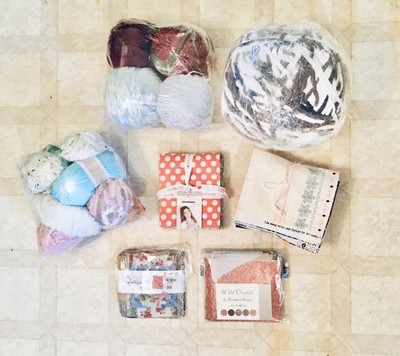  Mixed Lot Of Craft Items.Yarn, Fabrics in different colors, sizes.Multi Brands
