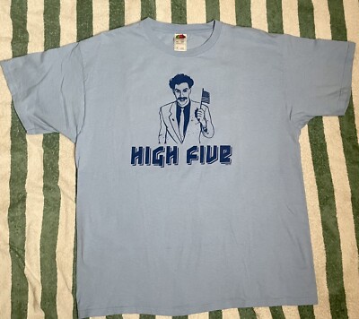 Borat T Shirt  XL 2007 High Five Light Blue Sacha Cohen Movie Promo Heavy Cotton