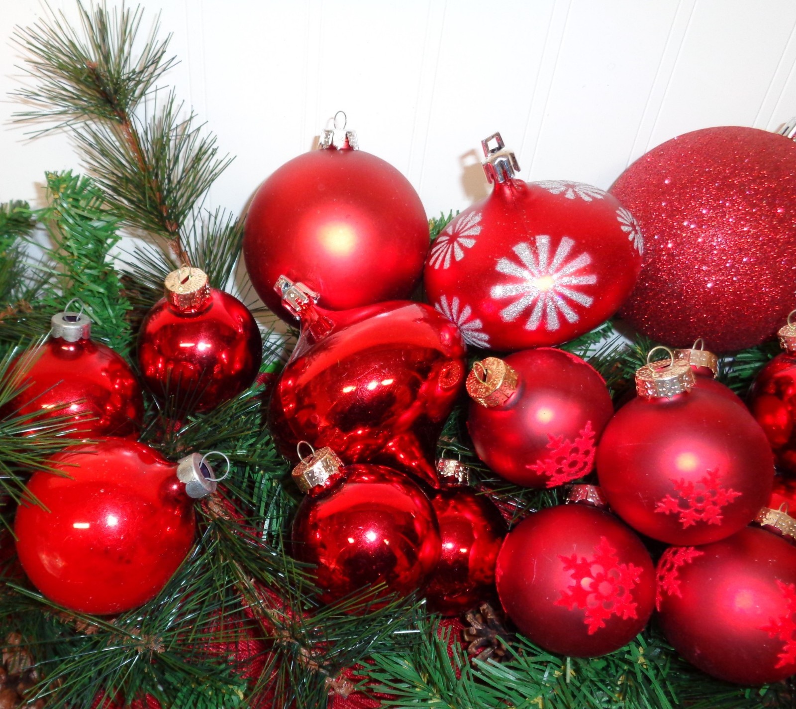Red Ornament Lot Christmas Balls Bulbs Glass and Plastic