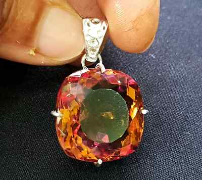 64 CT+ Certified Cushion Natural Zultanite 7 Color Pendant 925 Silver Jewelry
