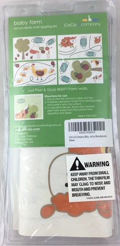 New Nursery Decor CoCo & Company Baby Farm Animals Removable Wall Appliques