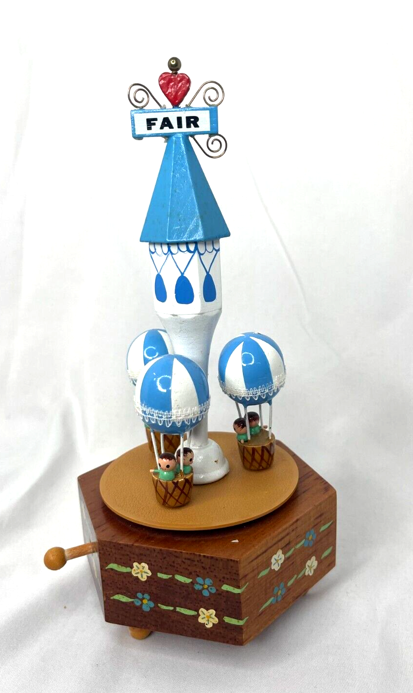 Vintage Schmid Music Box Wood Carousel 1982 Balloons at Fair Vintage Schmid Music Box Wood Carousel 1982 Balloons at Fair